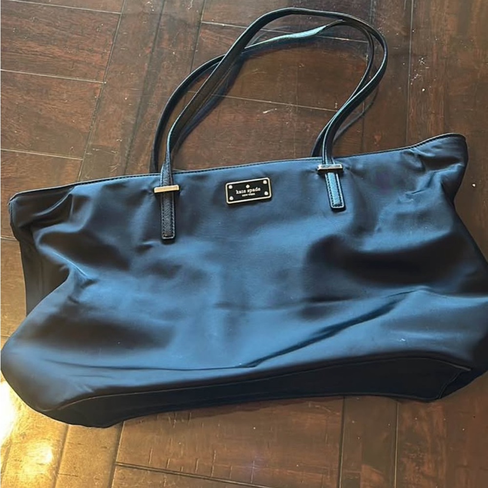 kate spade Black Nylon Tote with Gold Logo Plaque